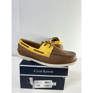 Club Room Men's Elliot Lace Up Casual Boat Shoes Slip On Tan Yellow Sz 7.5M